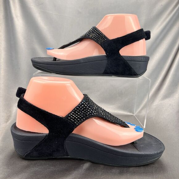 Fitflop Rokkit Navy Blue Crystal Toe Post Sandals Womens 8 Adjustable Strap Shoe - Picture 15 of 17